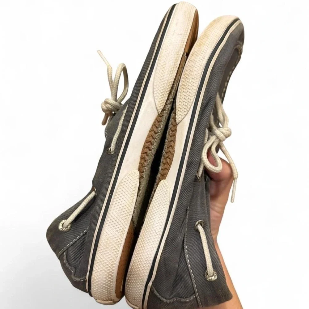 Sperry Top-Sider Halyard Gray Canvas Boat Shoes Youth 4.5 Women 6.5